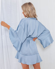 Aurora Textured Satin Kimono - Dusty Blue