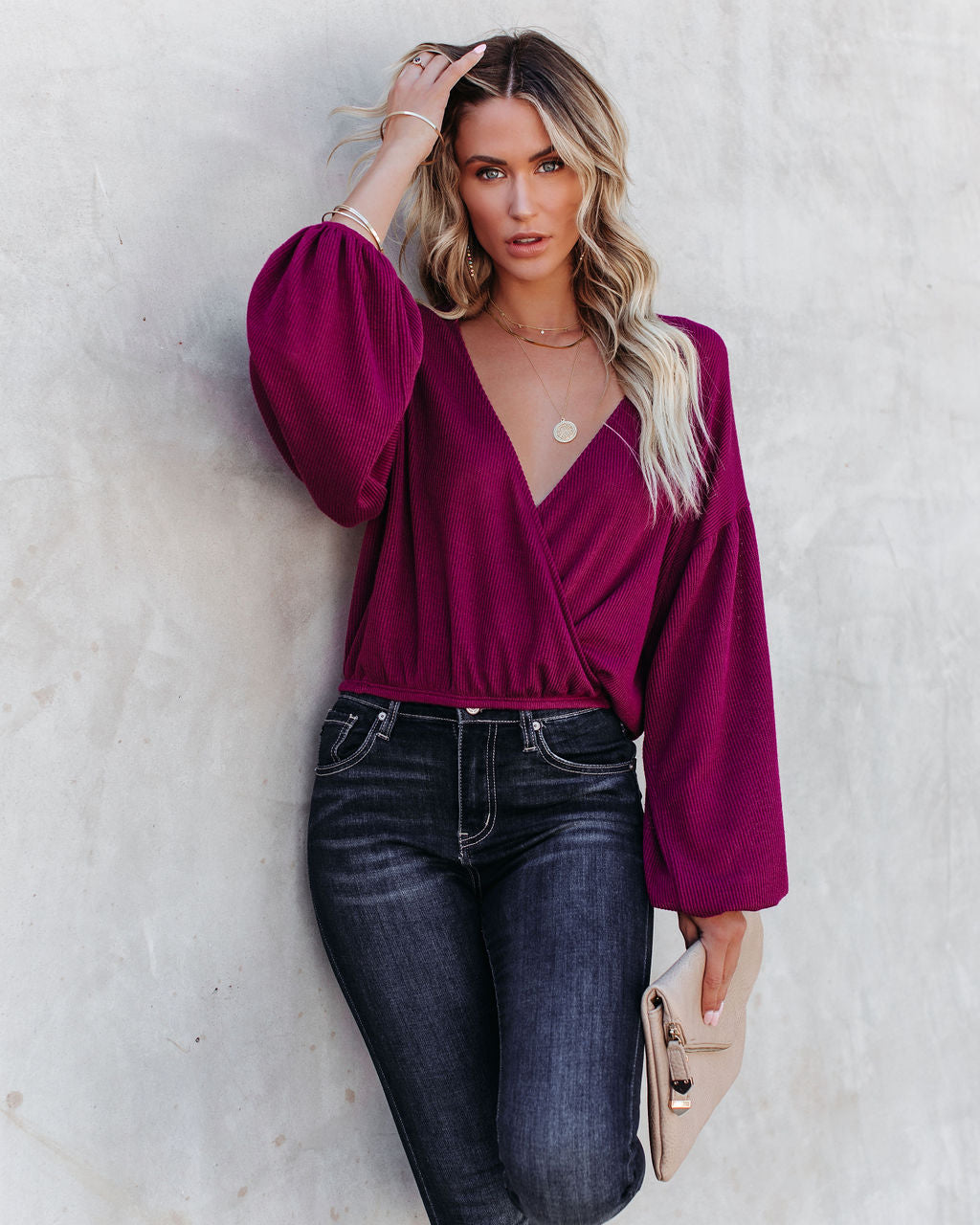 Awaken Autumn Knit Drape Top - Berry