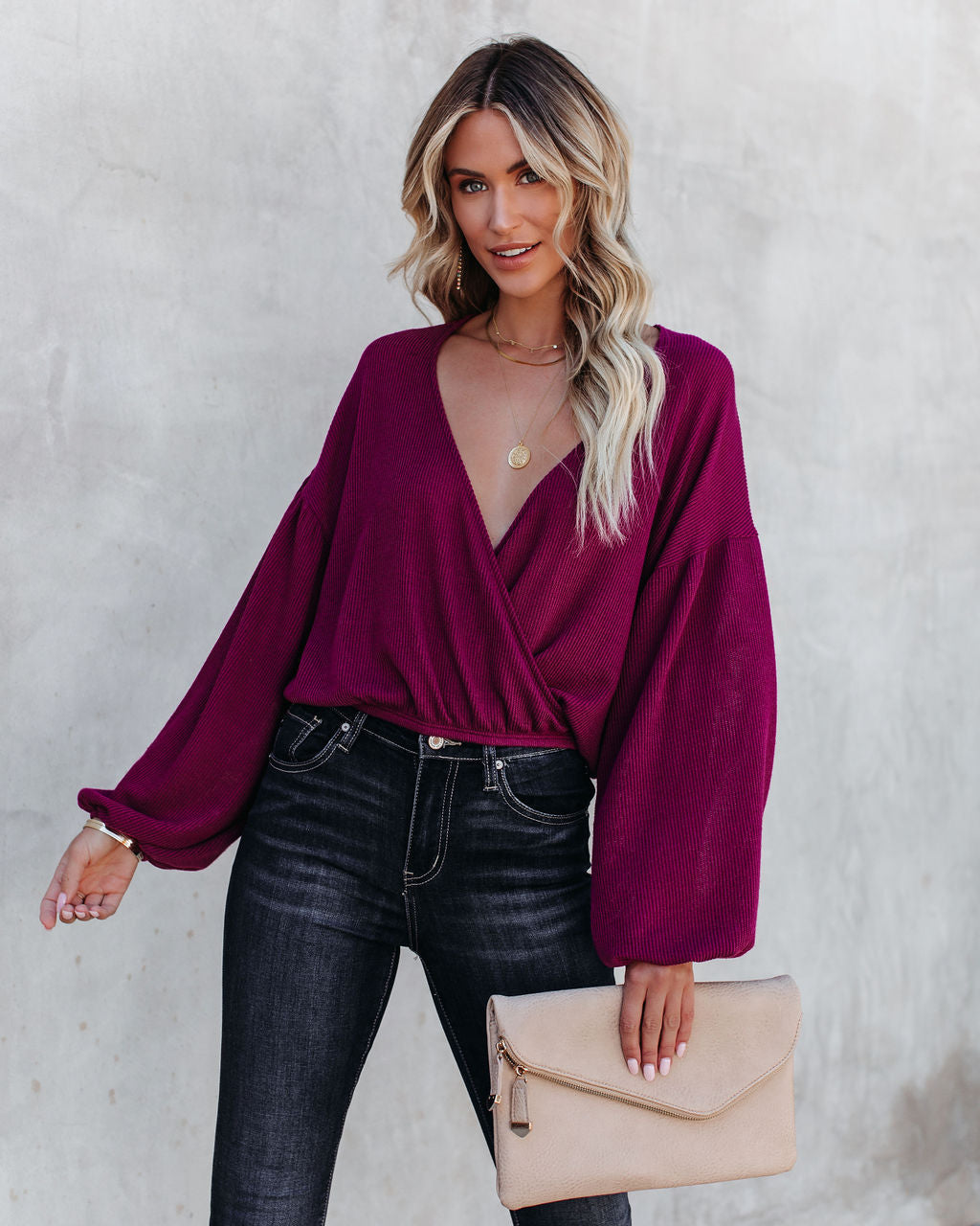 Awaken Autumn Knit Drape Top - Berry