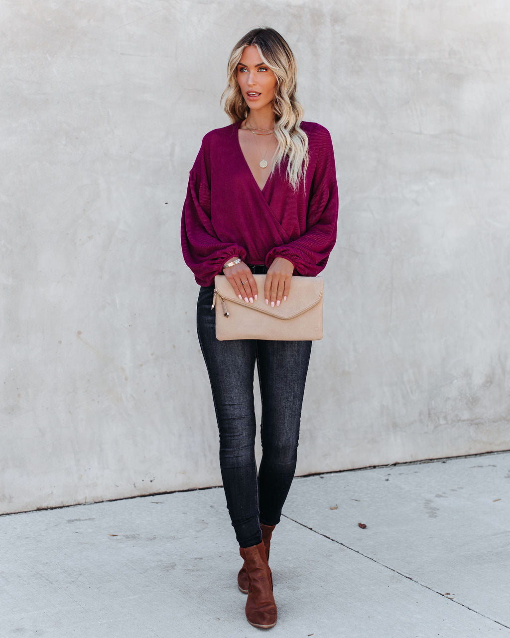 Awaken Autumn Knit Drape Top - Berry