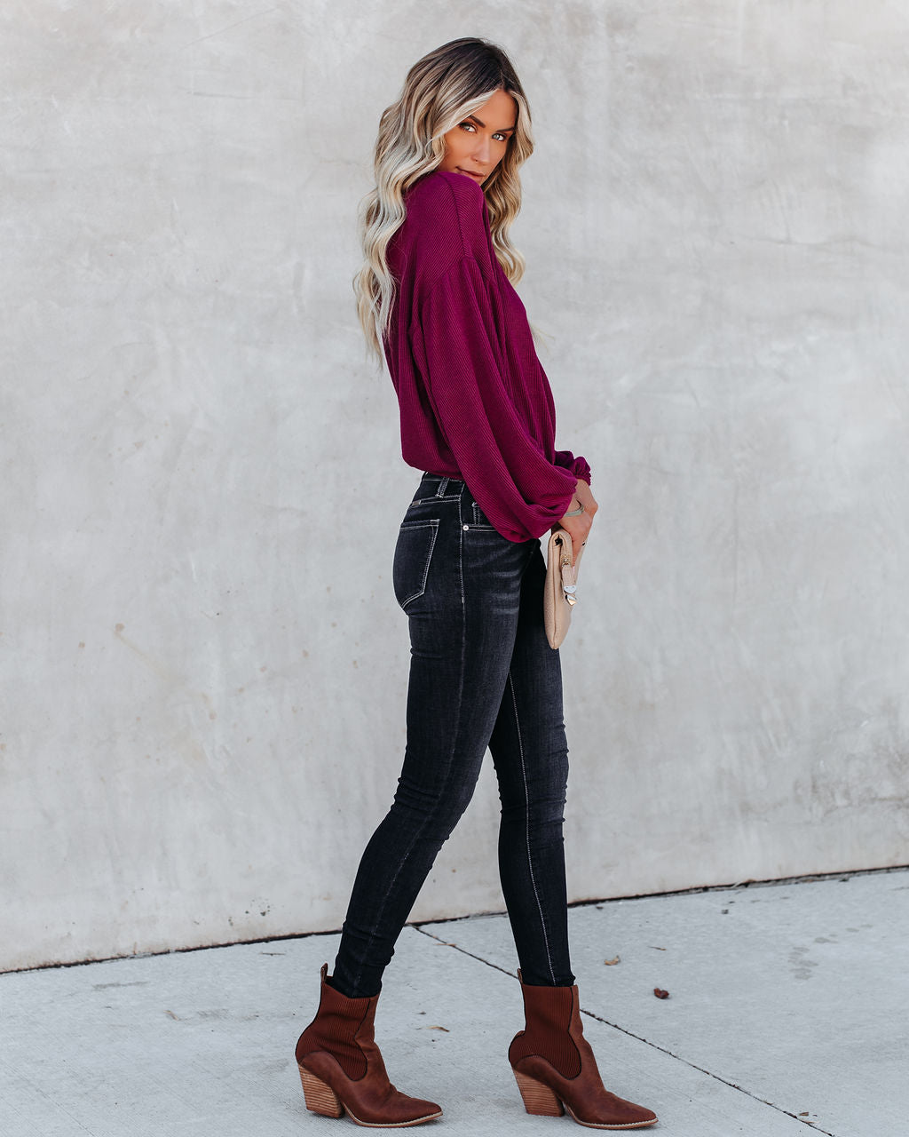 Awaken Autumn Knit Drape Top - Berry