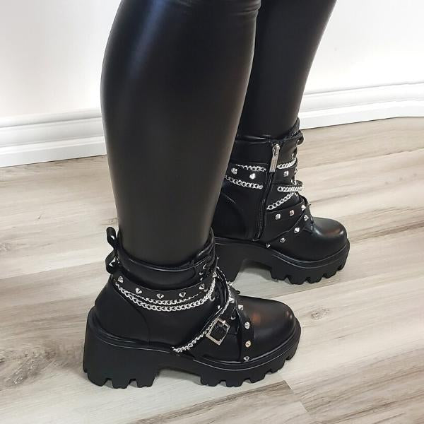 Chunky Buckle Rivet Lightweight Boots