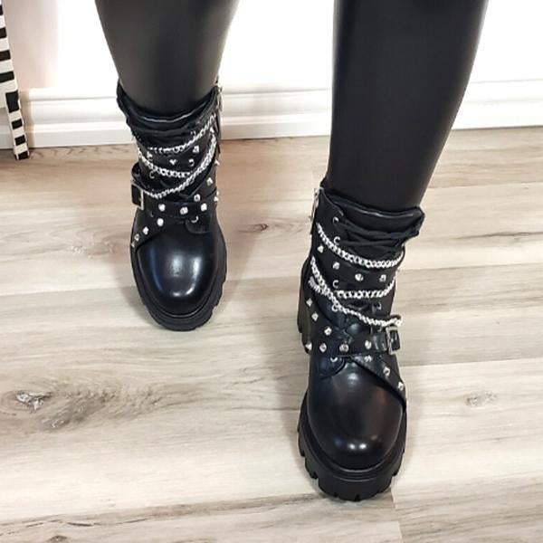 Chunky Buckle Rivet Lightweight Boots