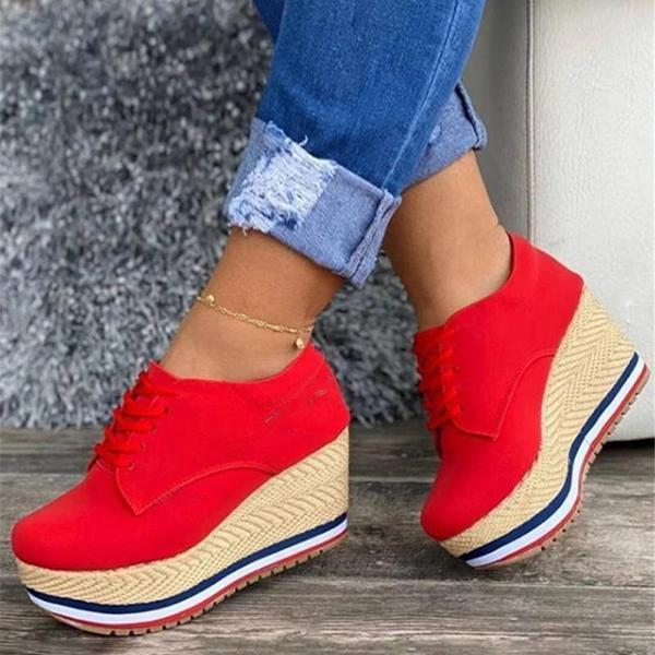 Lace Up Wedges Espadrille Stacked Platform Sandals