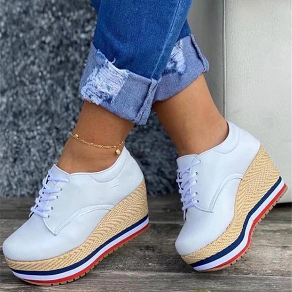 Lace Up Wedges Espadrille Stacked Platform Sandals