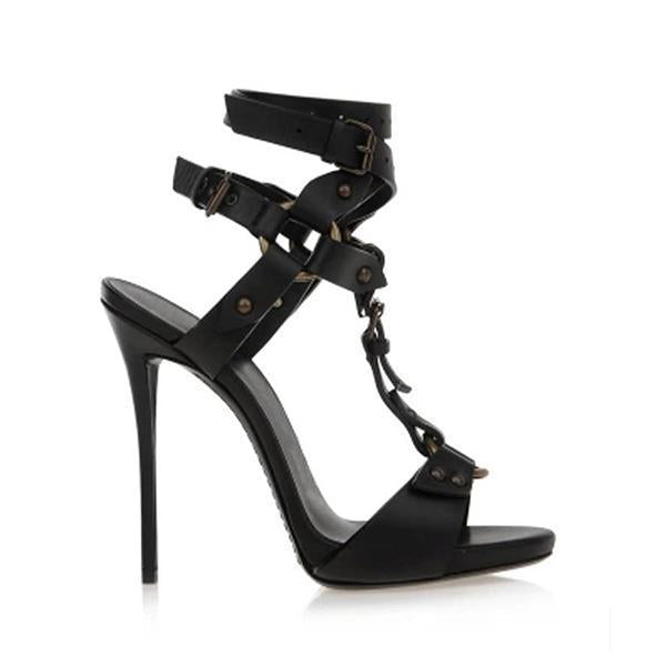 Gladiator Split Leather Ankle Strap High Heels