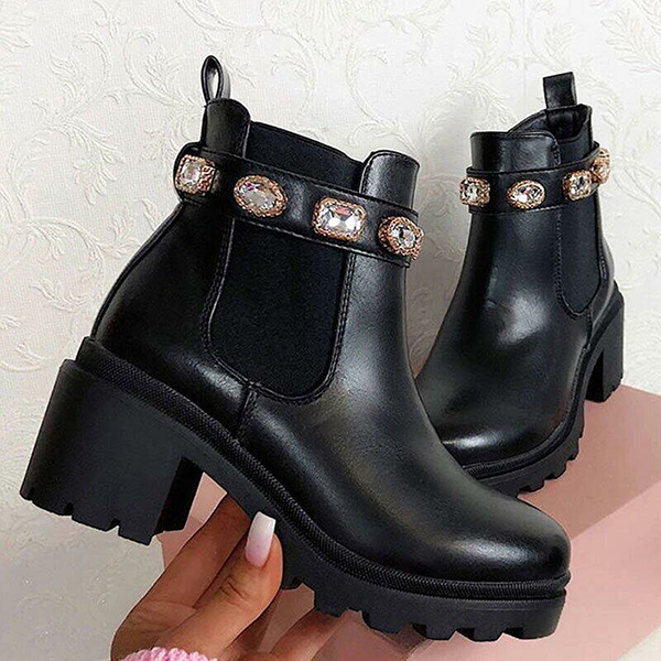 Chunky Platform Heel Chelsea Ankle Boots Lug Sole Booties