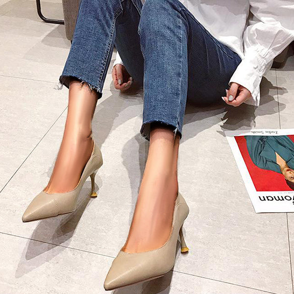 Casual Pointed Toe Low Kitten Heels Slip-on Dress Pumps