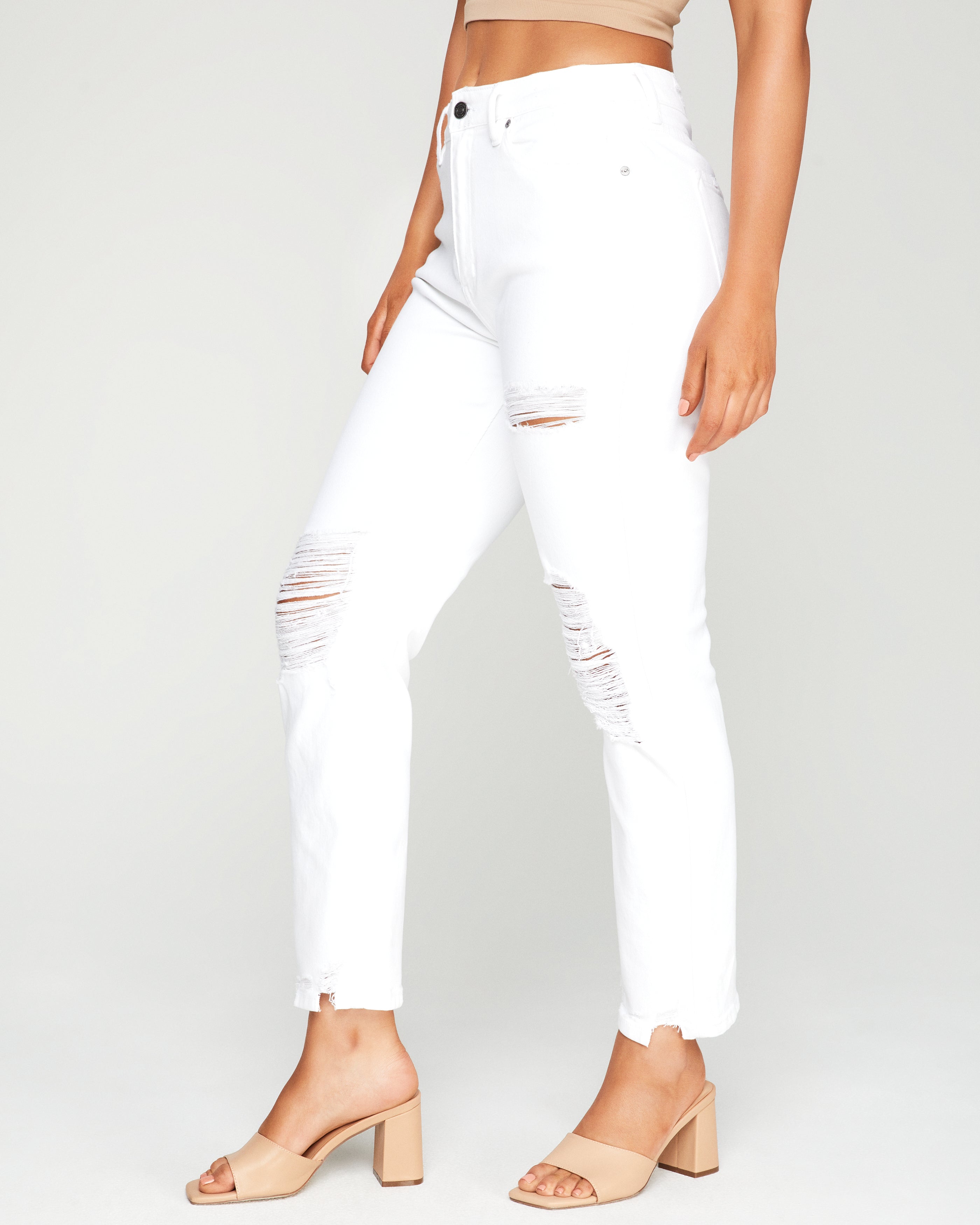 Brenna High Rise Distressed Slim Straight Denim