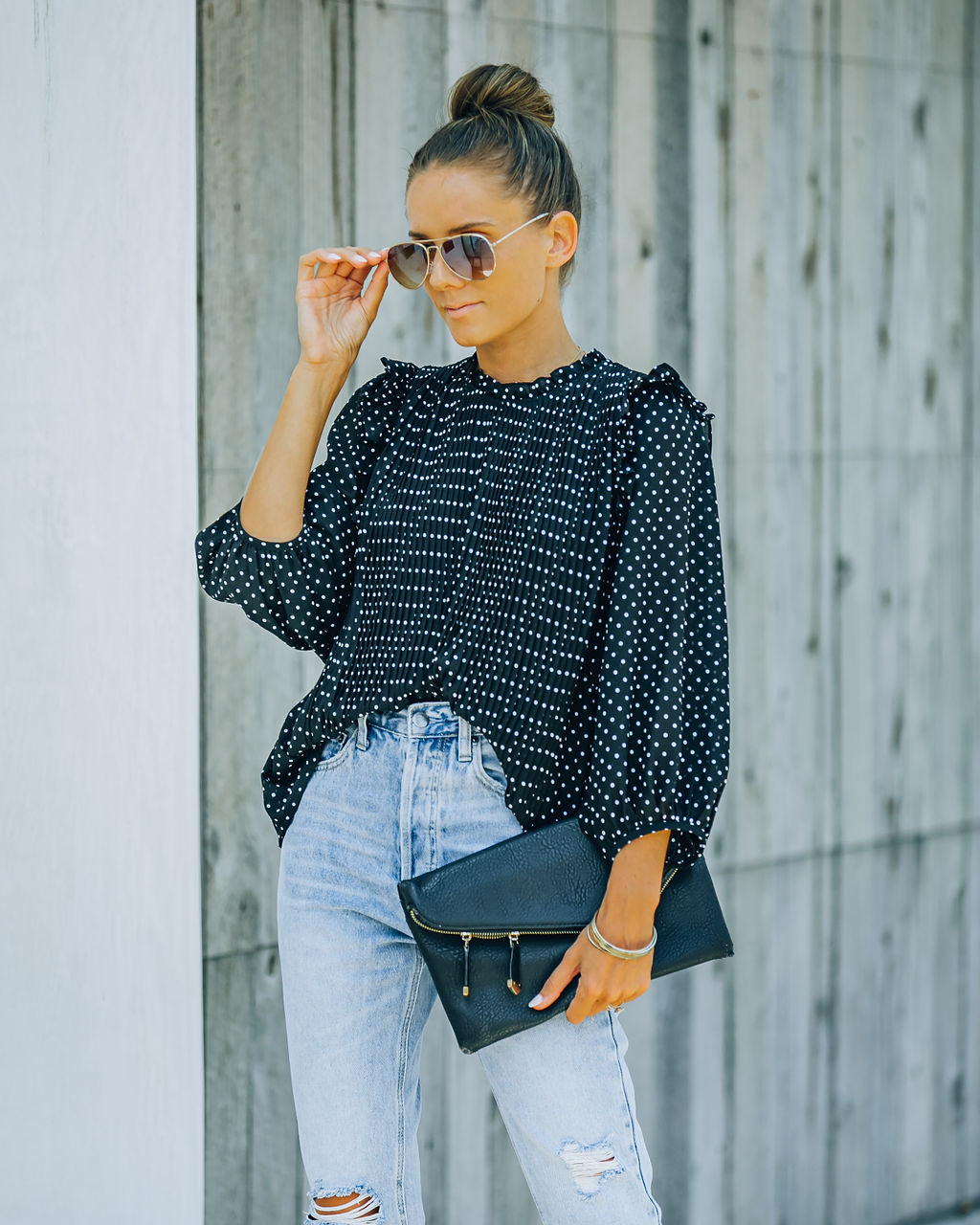 Baldwin Pleated Polka Dot Blouse