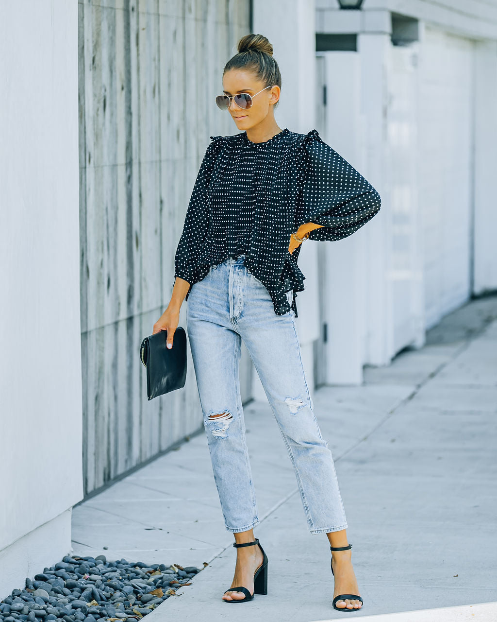 Baldwin Pleated Polka Dot Blouse