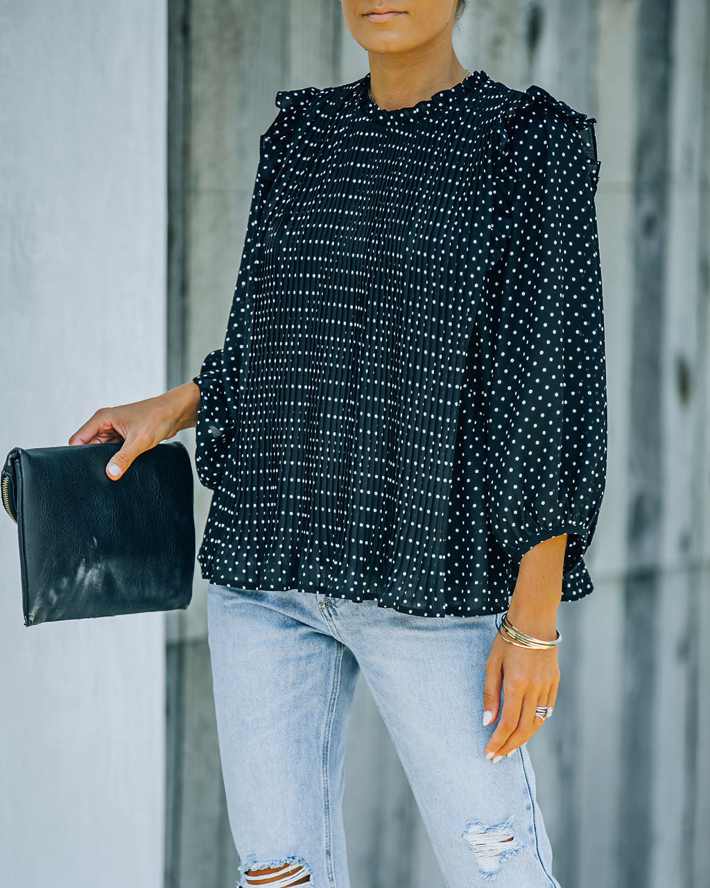 Baldwin Pleated Polka Dot Blouse