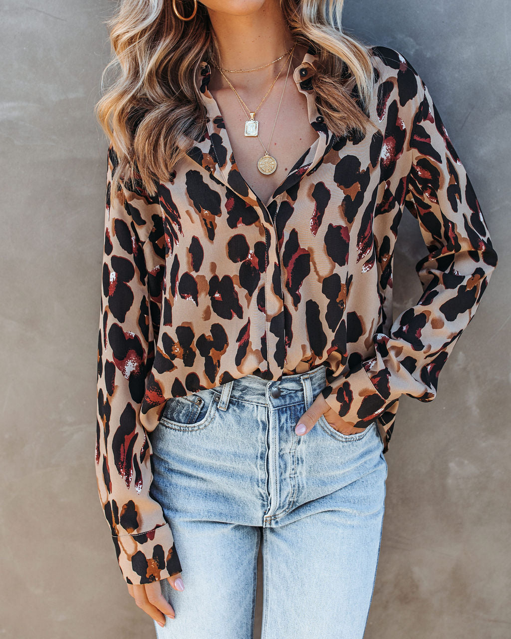 Ball Of Joy Button Down Leopard Blouse