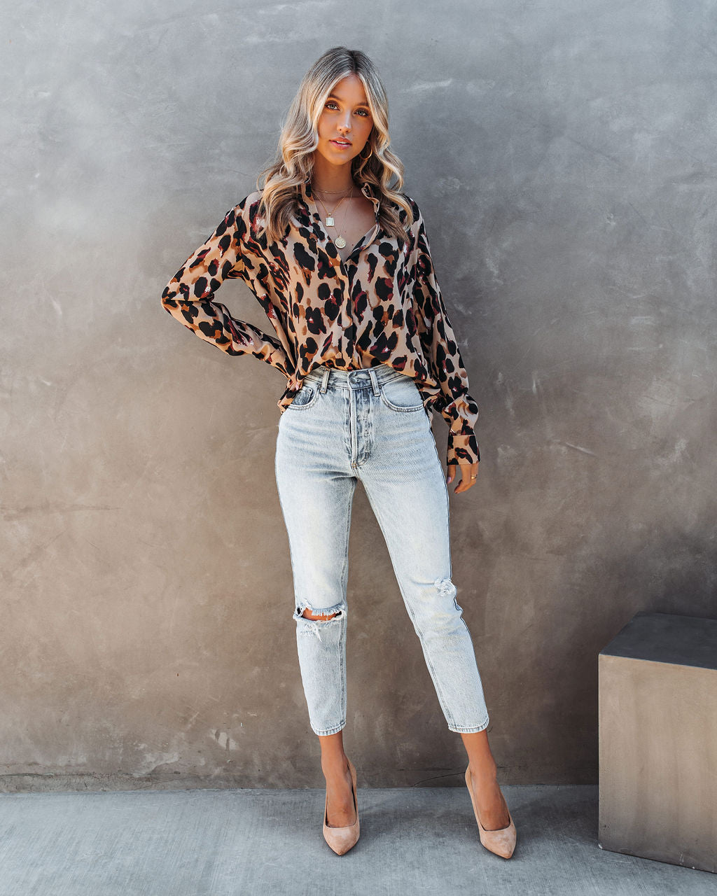 Ball Of Joy Button Down Leopard Blouse