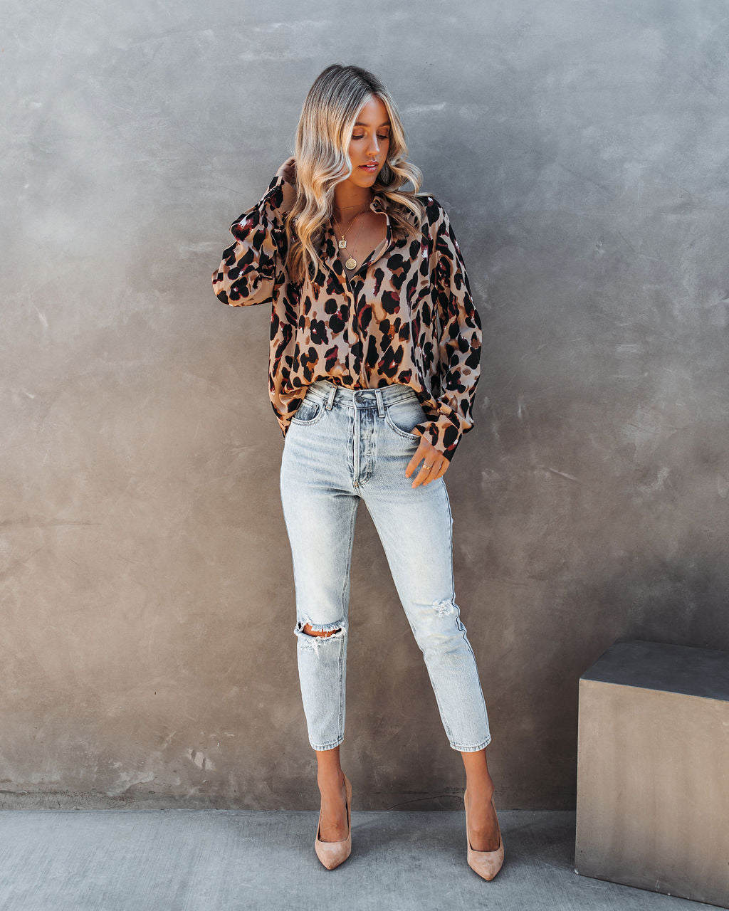 Ball Of Joy Button Down Leopard Blouse