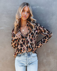 Ball Of Joy Button Down Leopard Blouse