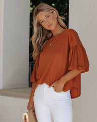 Barb Puff Sleeve Knit Top - Cognac