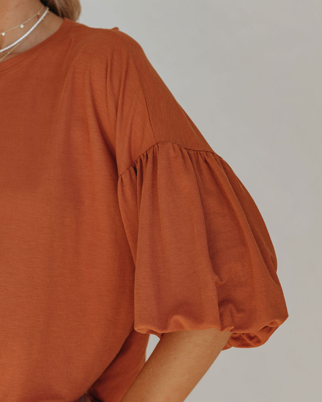 Barb Puff Sleeve Knit Top - Cognac