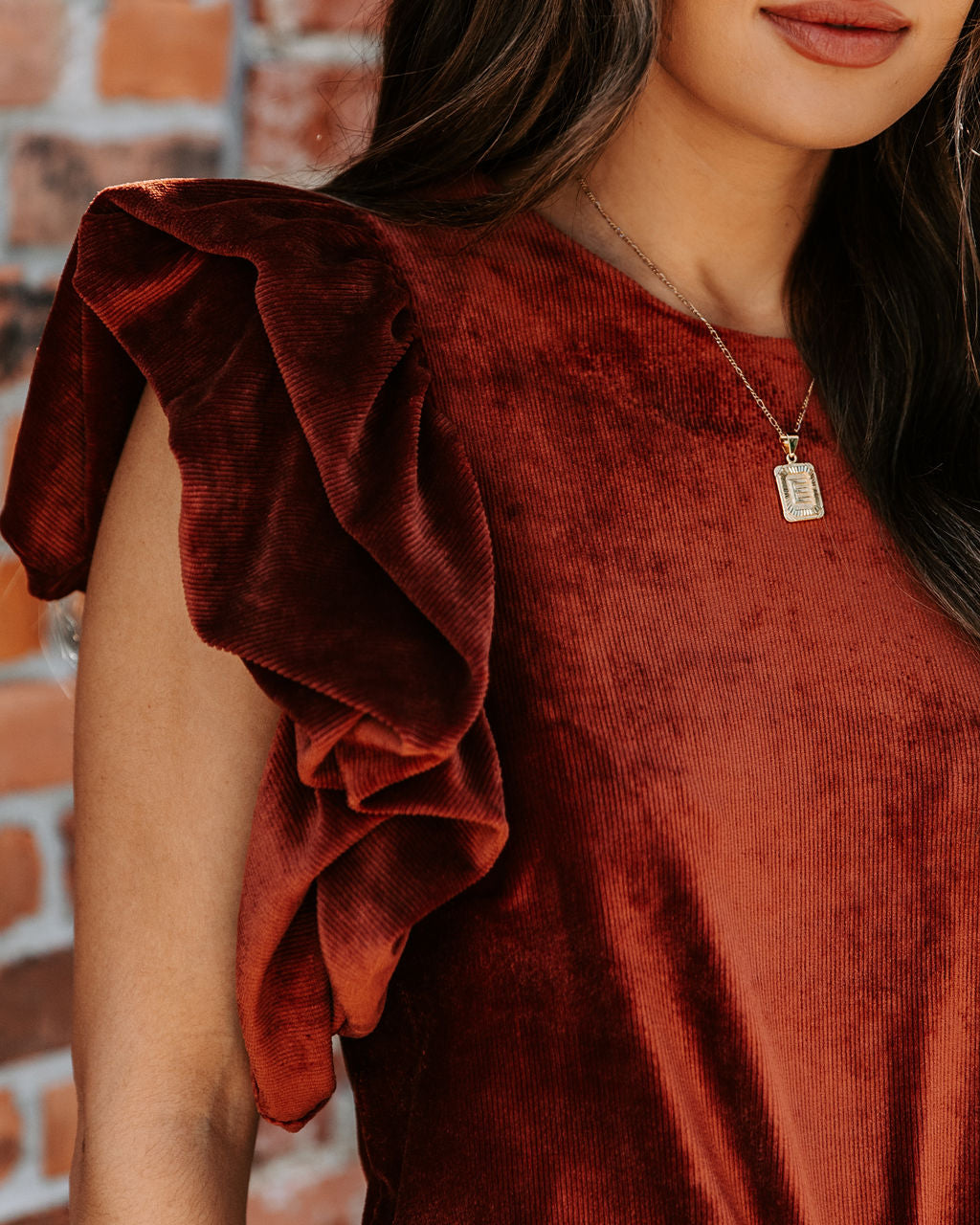 Baron Ribbed Velvet Top - Rust