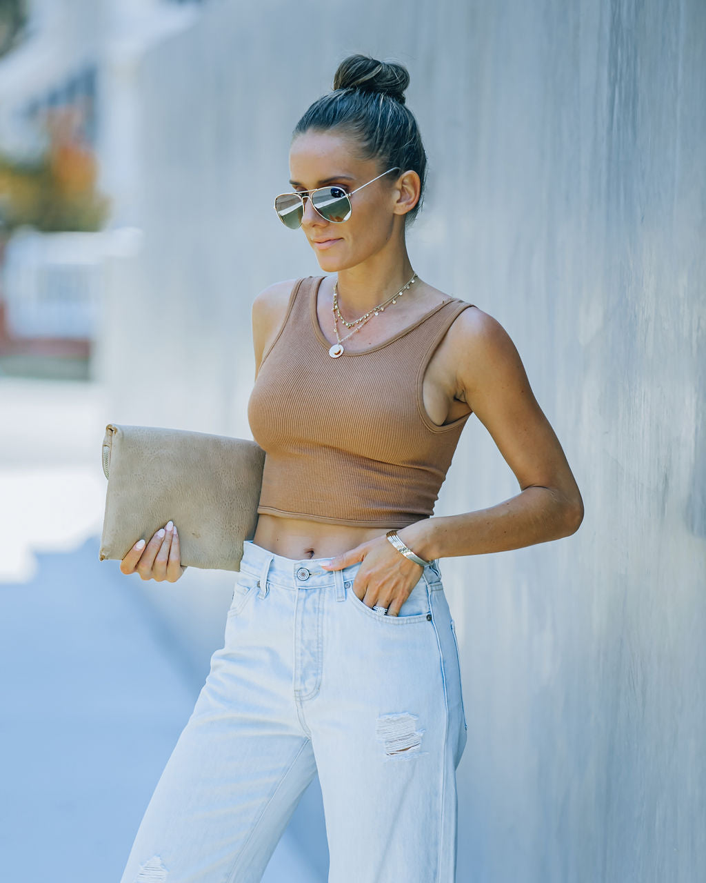 Barre Twist Knit Crop Tank - Camel