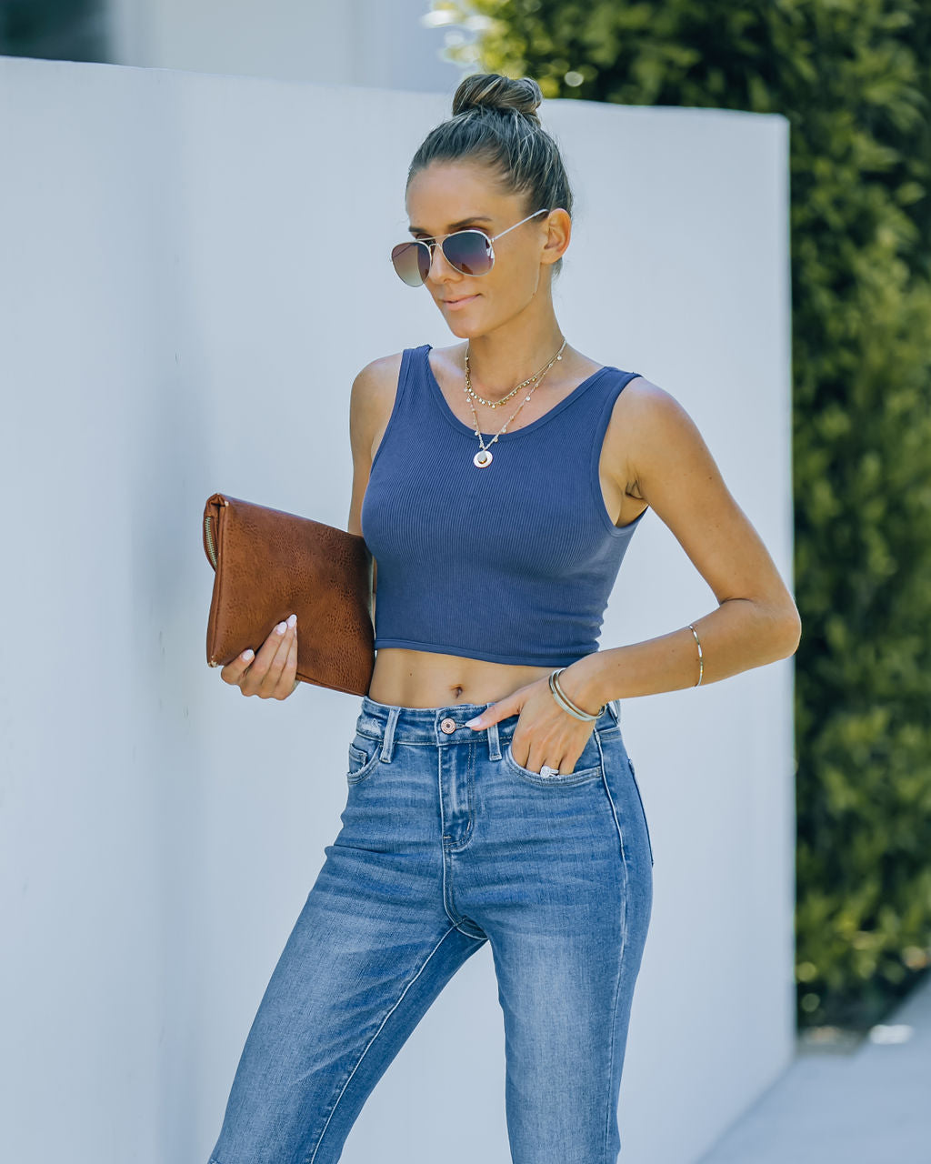 Barre Twist Knit Crop Tank - Midnight Blue