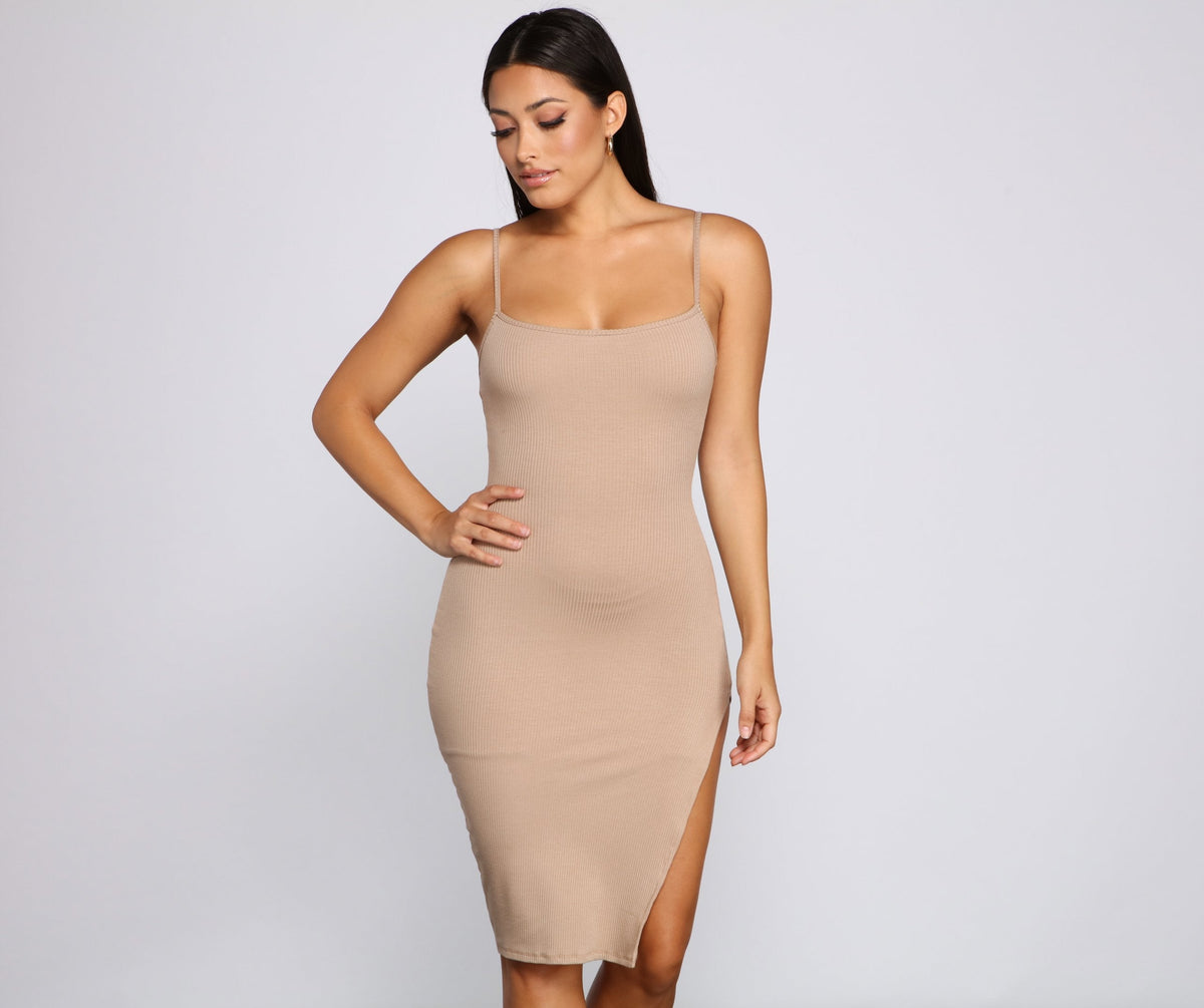 Basic Essential Ribbed Knit Midi Dress