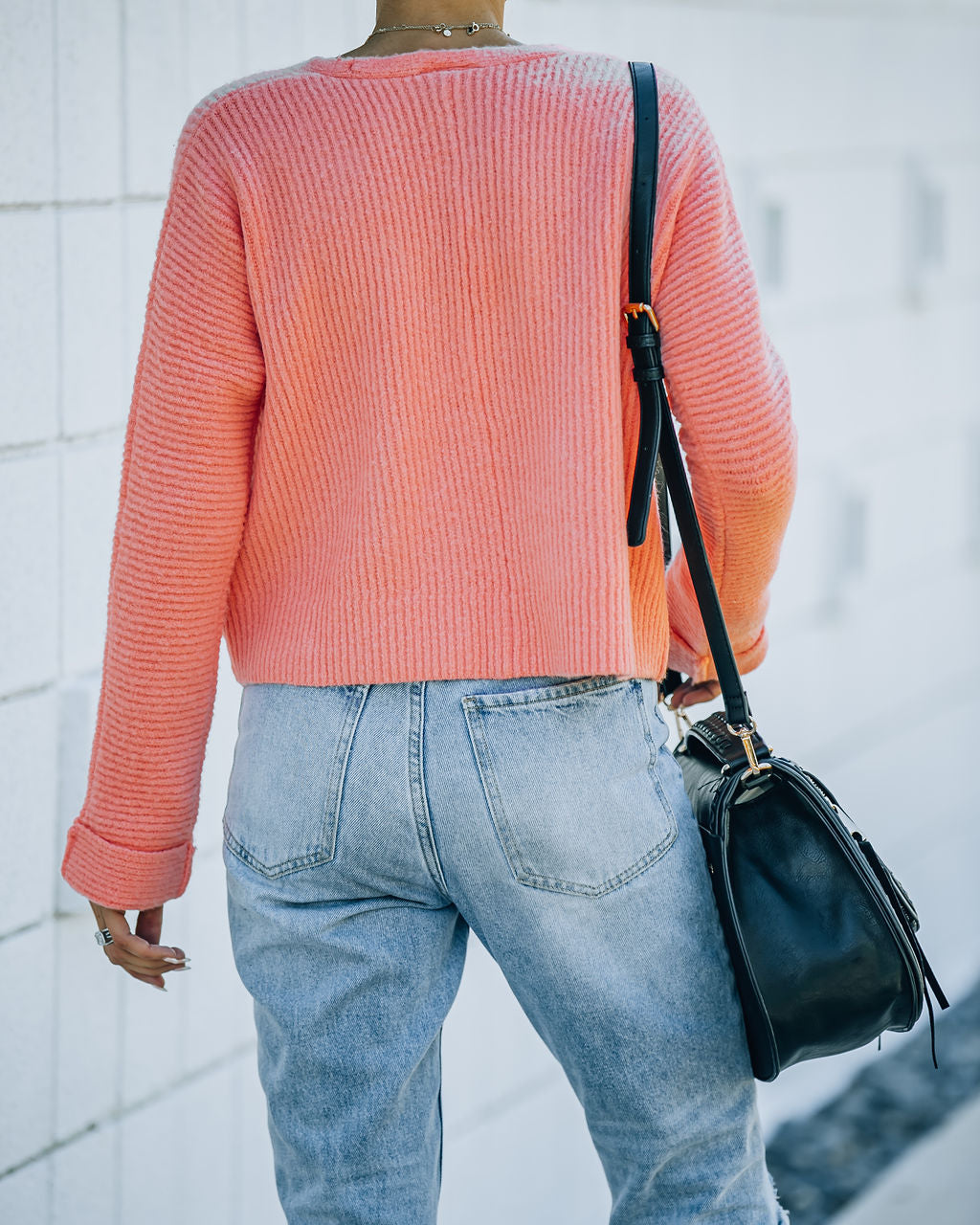 Basin Cropped Knit Sweater - Coral