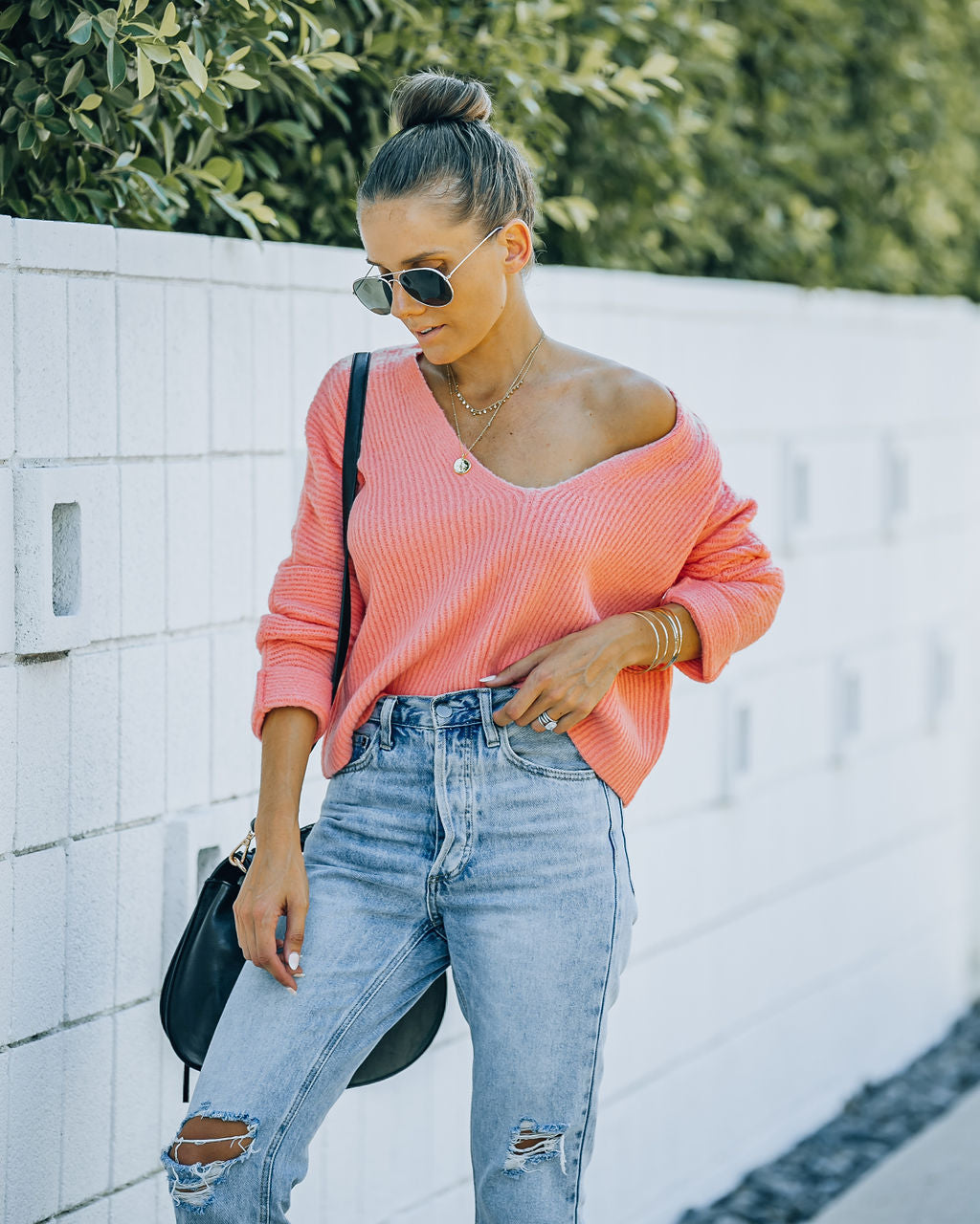 Basin Cropped Knit Sweater - Coral