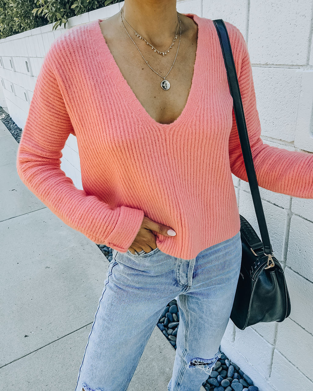 Basin Cropped Knit Sweater - Coral