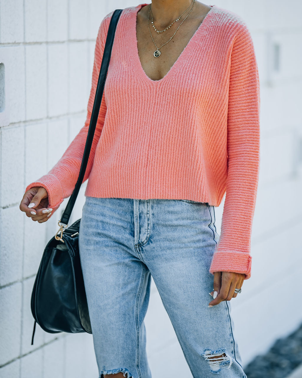 Basin Cropped Knit Sweater - Coral