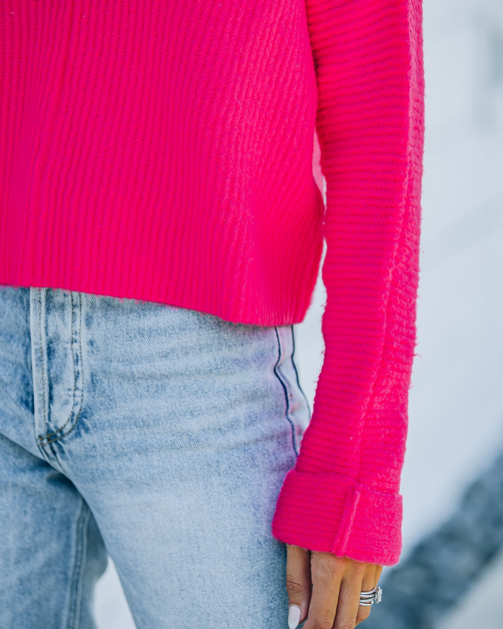 Basin Cropped Knit Sweater - Hot Pink