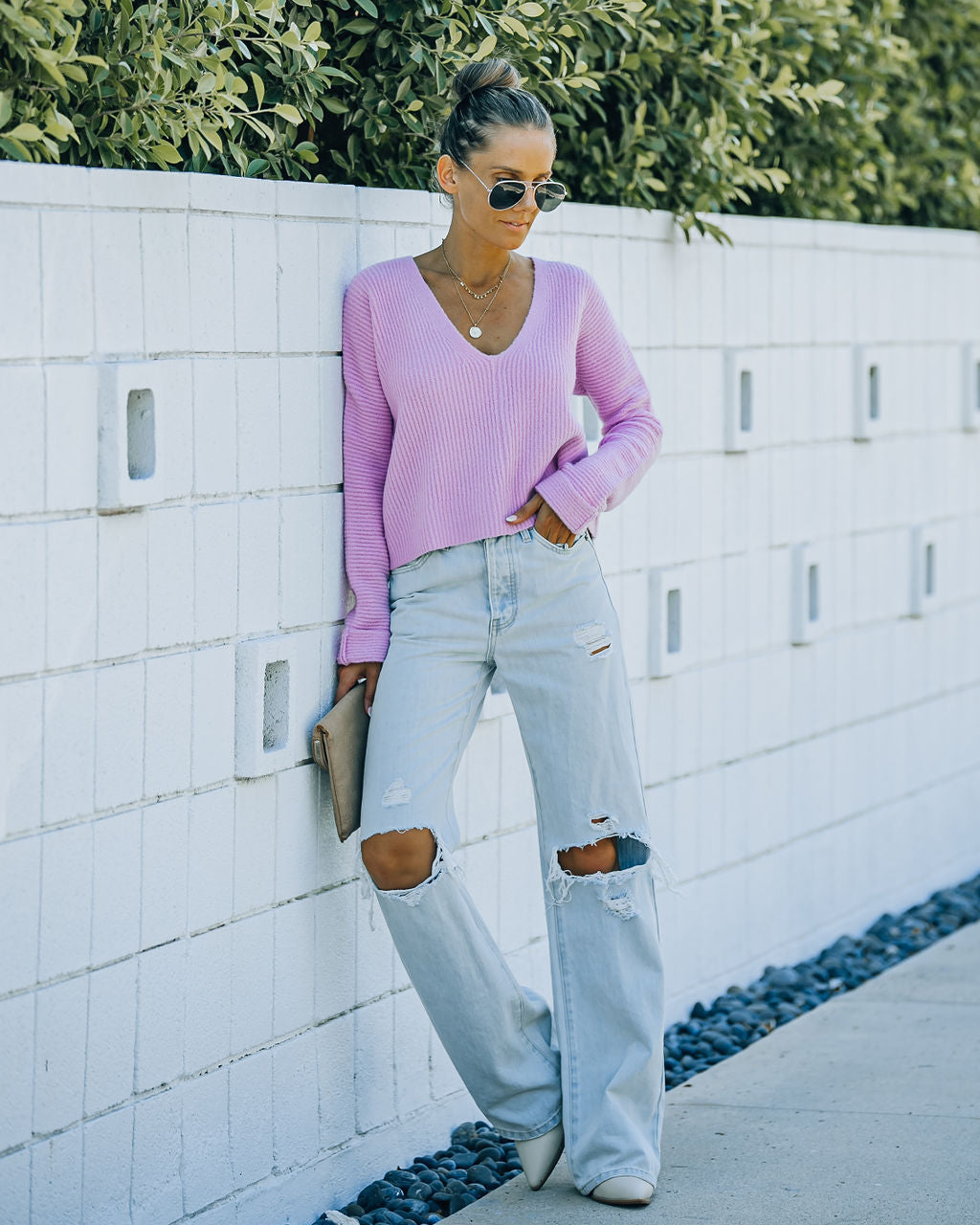 Basin Cropped Knit Sweater - Lavender