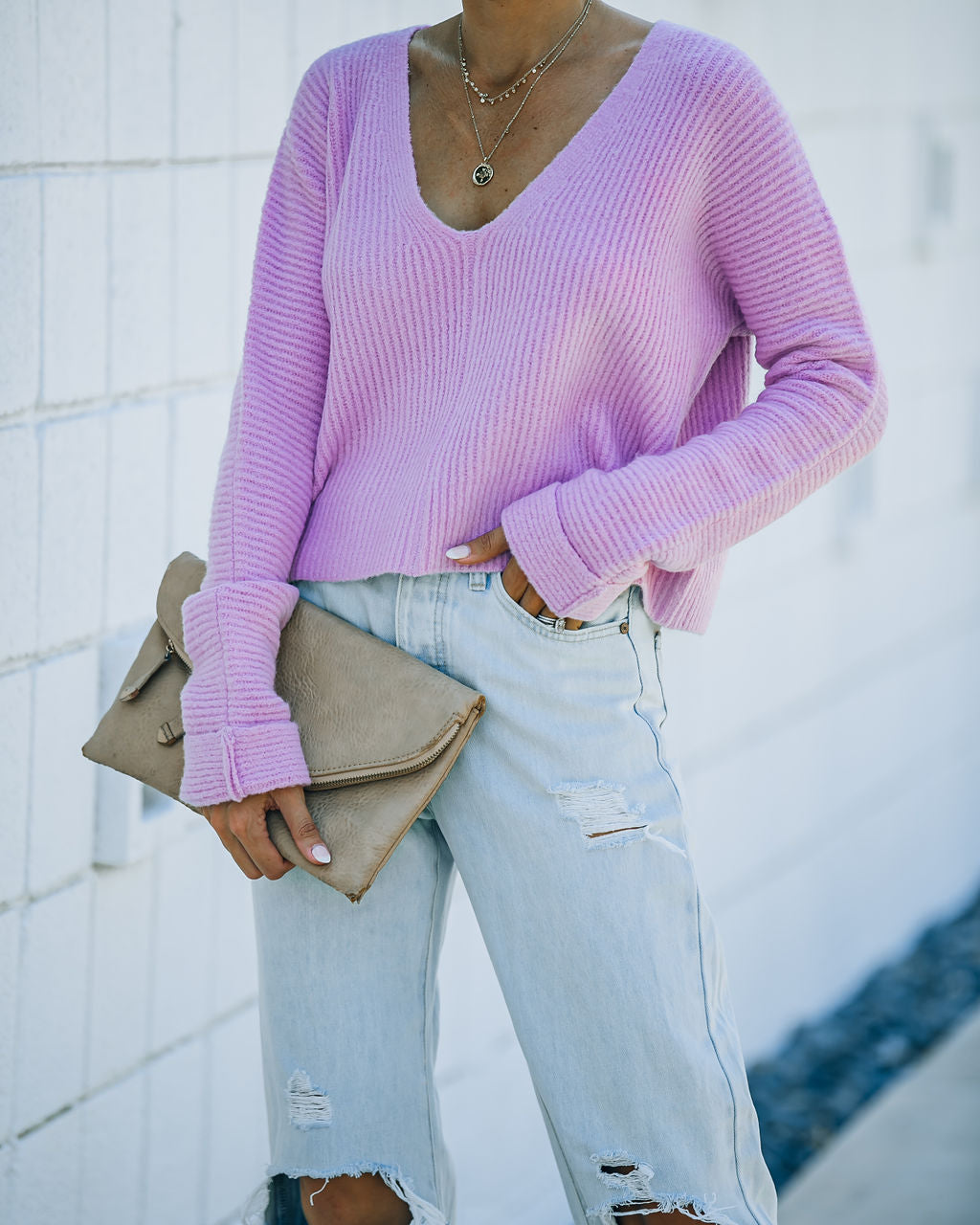 Basin Cropped Knit Sweater - Lavender