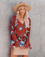 Be At Ease Printed Bell Sleeve Top