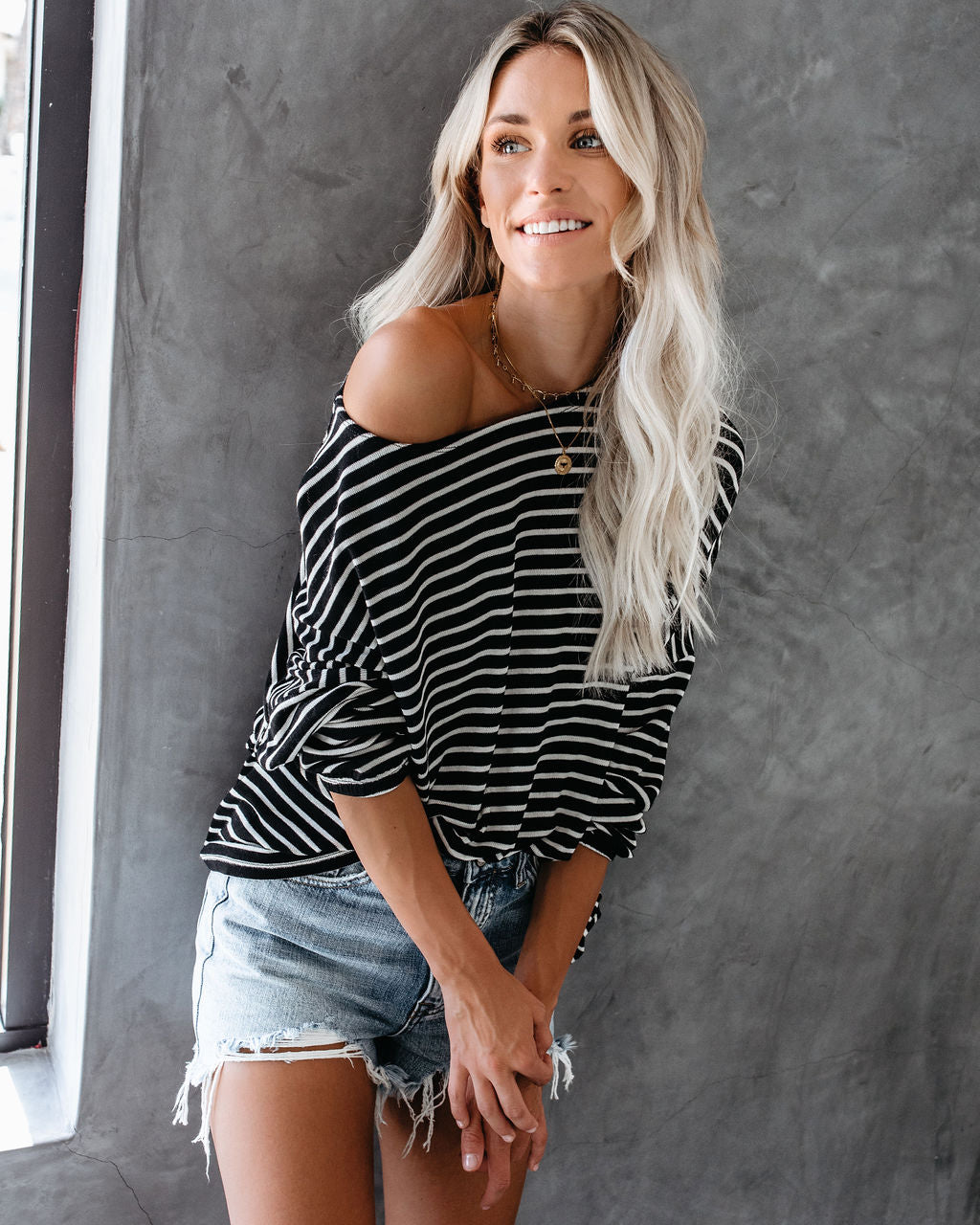 Be Back Never Striped Relaxed Knit Top - Black/White