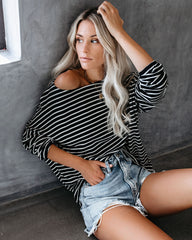 Be Back Never Striped Relaxed Knit Top - Black/White