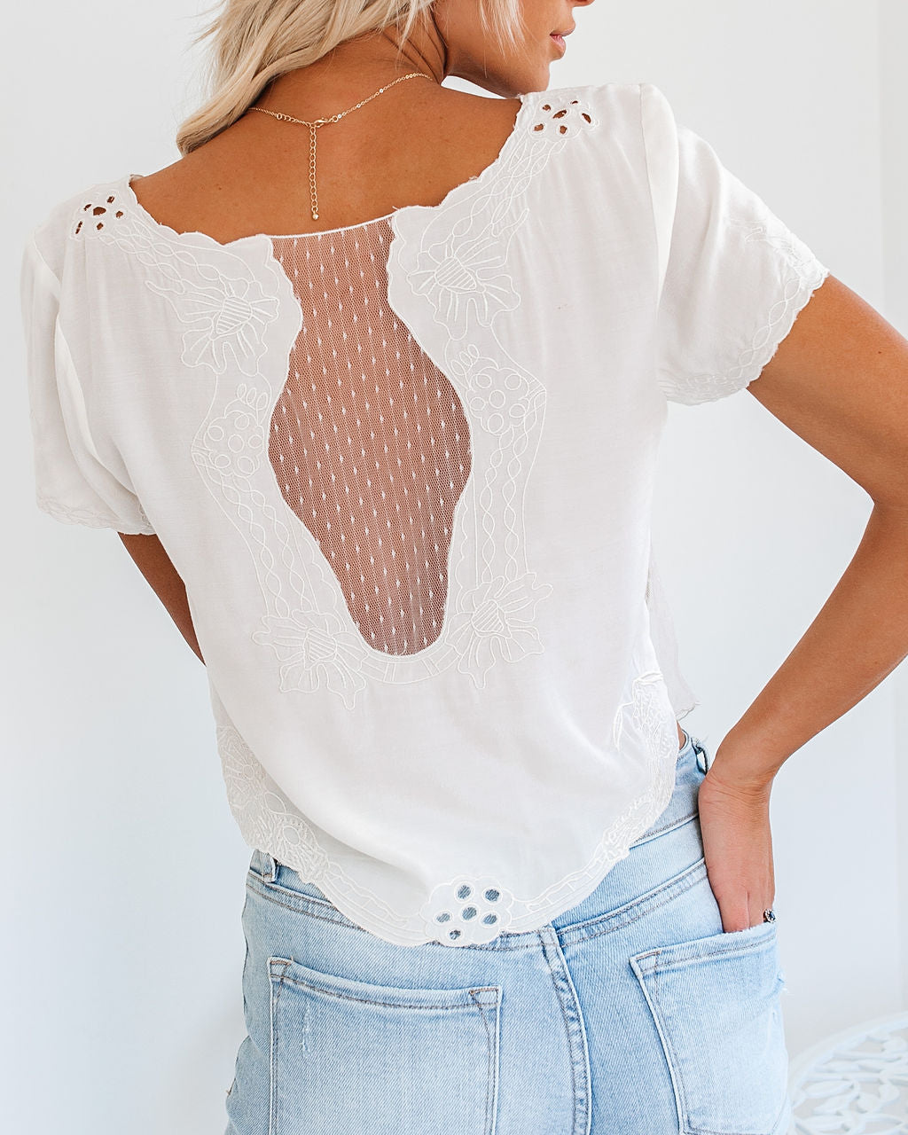 Beatrix Embroidered Mesh Eyelet Top