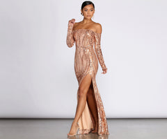 Becca Formal High Slit Sequin Dress