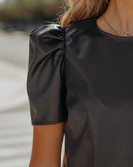 Benefit Puff Sleeve Faux Leather Top - Black