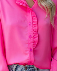 Bessy Button Down Ruffle Blouse - Pink