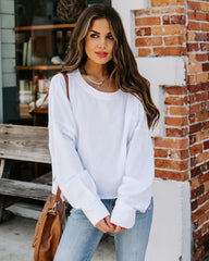 Better Late Than Never Cotton Long Sleeve Top - White