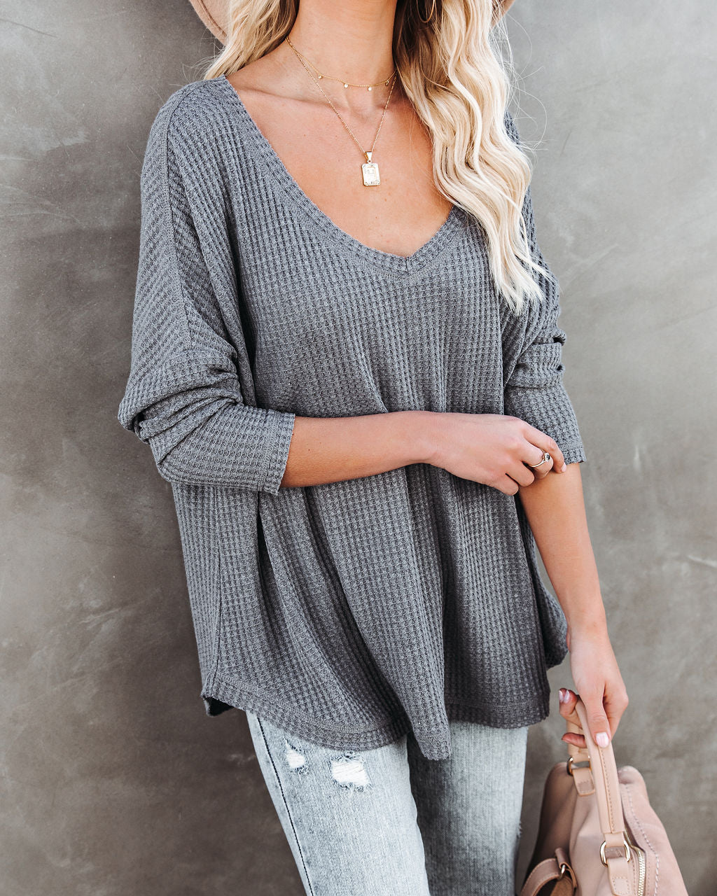 Between Us Thermal Knit Top - Charcoal