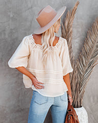 Birds Eye Puff Sleeve Eyelet Babydoll Blouse