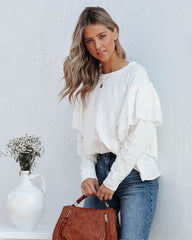 Bisso Cotton Blend Long Sleeve Ruffle Top