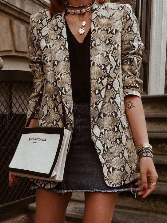 Blazer Snake Print Lapel Long Sleeve Slim Blazer