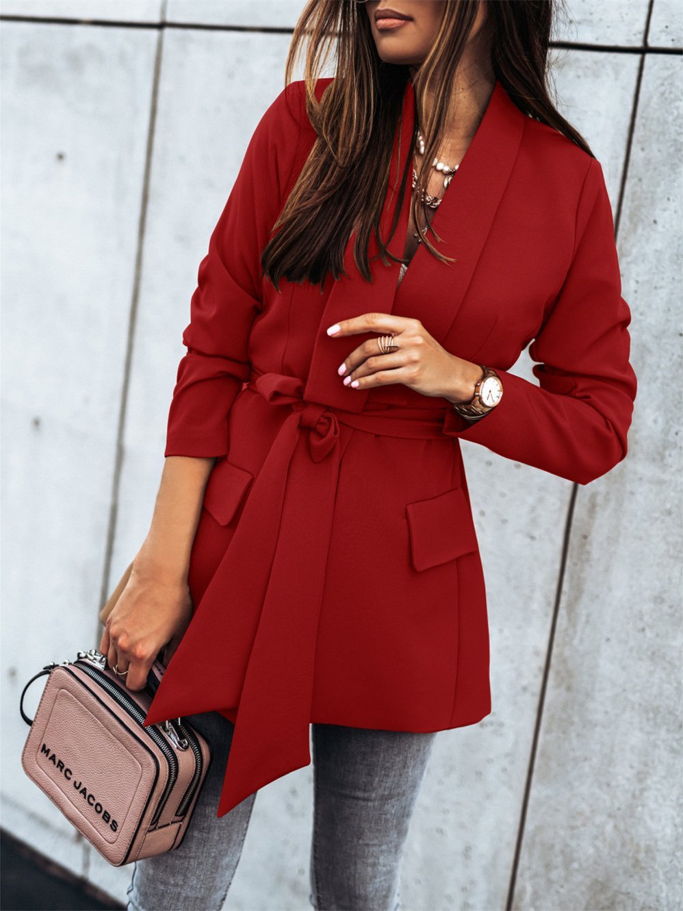 Blazers Fashion Lapel Belted Long Sleeve Blazer