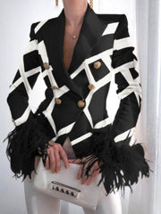 Blazers Fashion Print Button Long Sleeve Feather Blazer