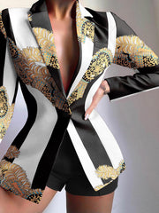 Blazers Fashion Print Lapel Button Long Sleeve Blazer