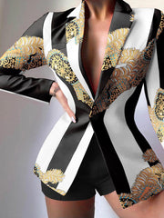 Blazers Fashion Print Lapel Button Long Sleeve Blazer