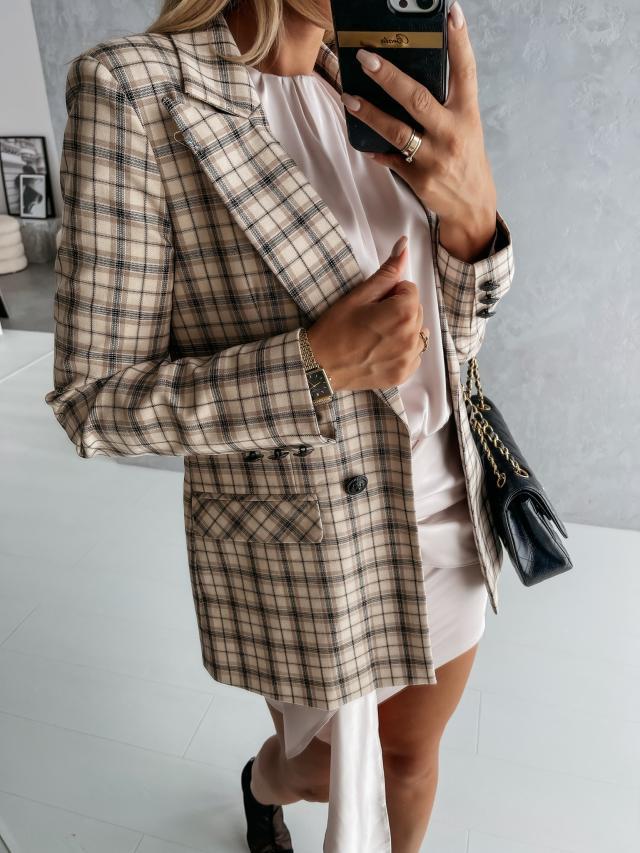 Blazers Lapel Check Pocket Button Blazer